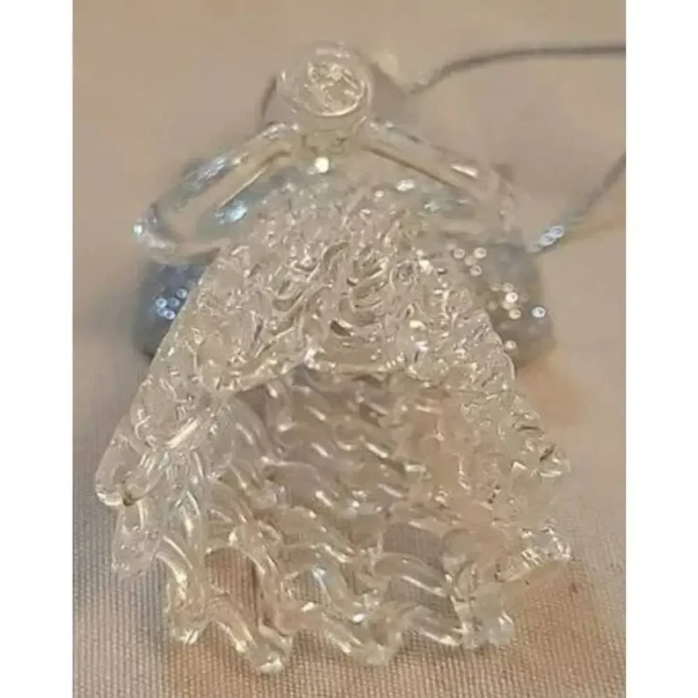 Vintage Glass Christmas Angel with Trumpet and Silver Glitter Wings